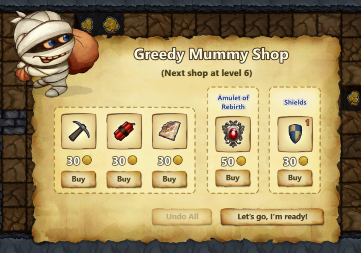 Greedy Mummy Shop menu